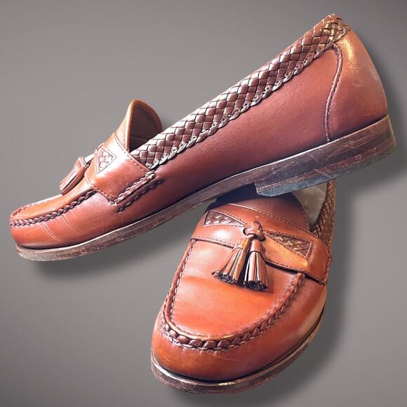 Men's 11 ALLEN EDMONDS Maxfield Handsewn Dark Chili Calfskin Tassel Loafers EUC - Picture 7 of 14